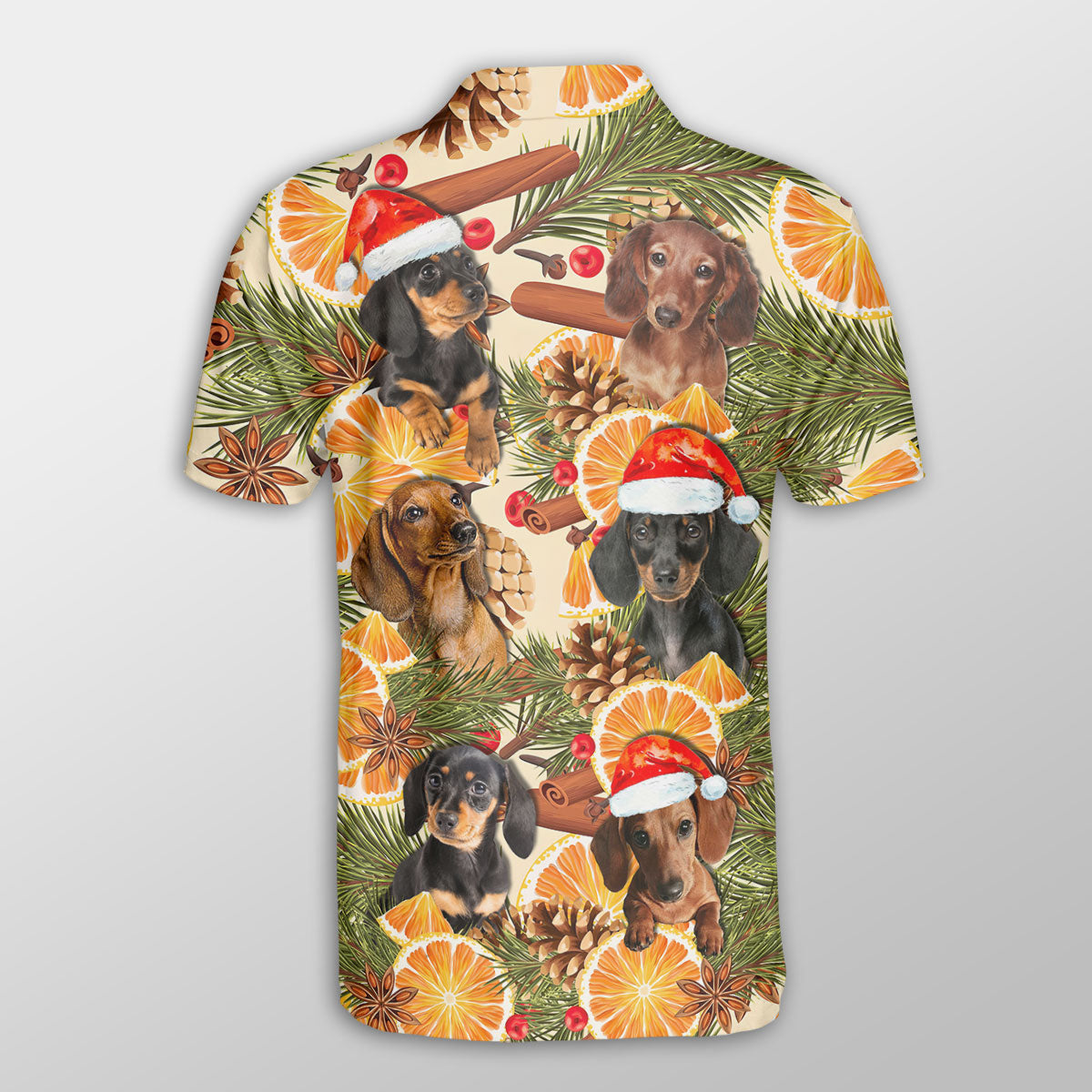 Dachshund Christmas Orange Cinnamon Dog Button Polo Shirt/ Christmas Farm Polo Shirt