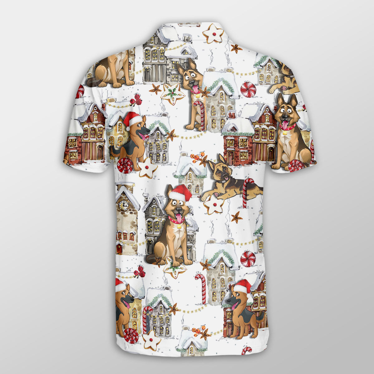 German Shepherd Christmas Town Dog Button Polo Shirt