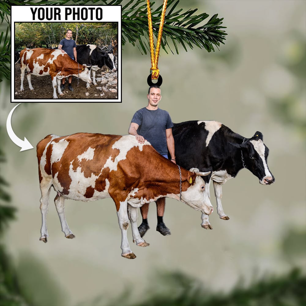 Cow Lovers Shape Custom Photo Ornament/ Gift for Her Love Cow