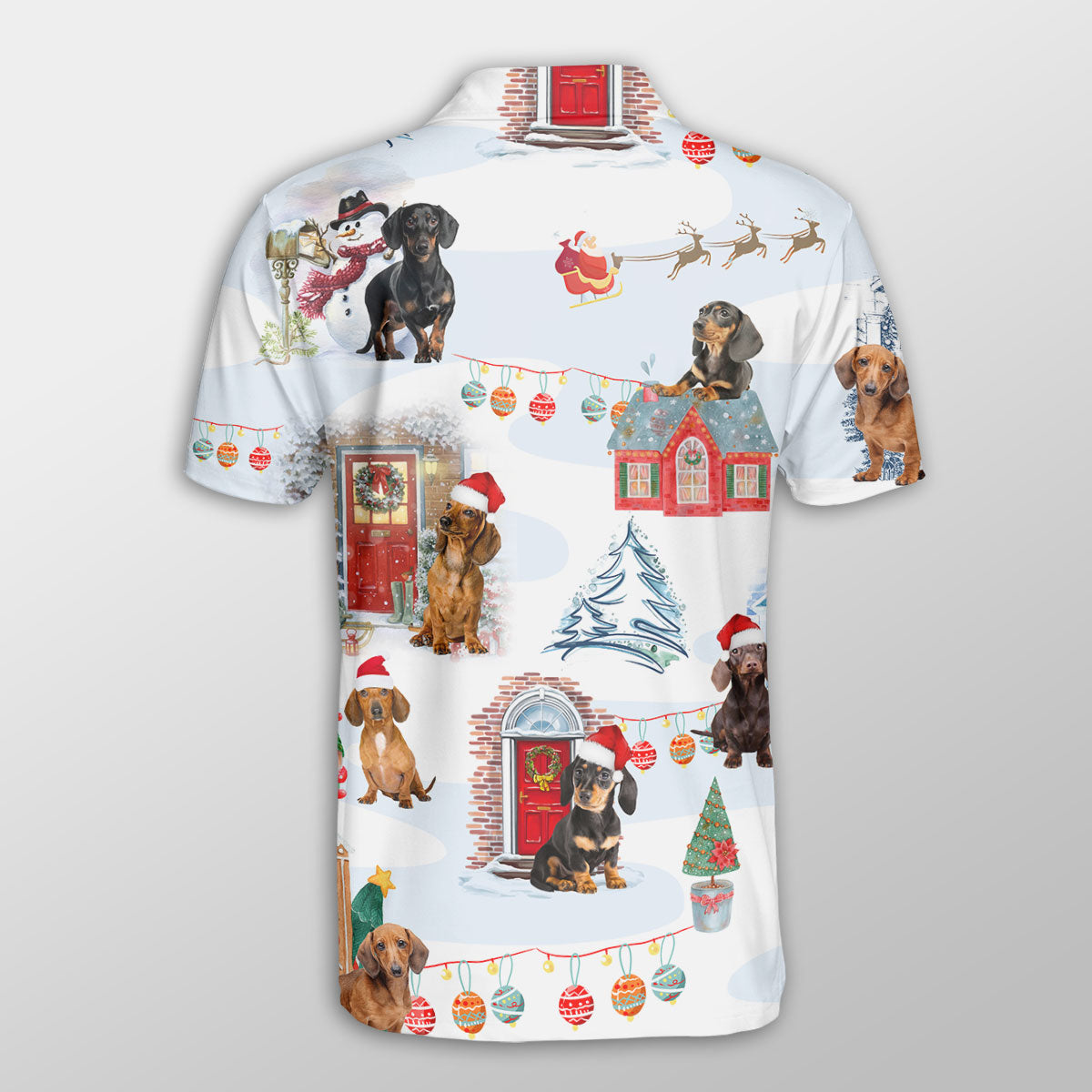 Dachshund Christmas Door Dog Button Polo Shirt