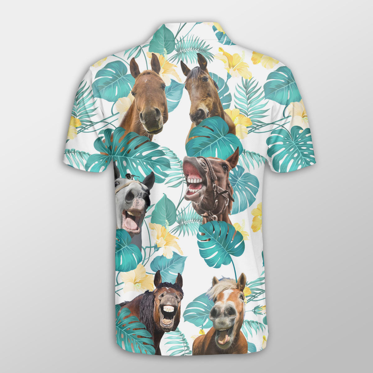 Horse In Tropical Leaves Pattern Button Polo Shirt/ Gift for Horse Lover/ Horse Polo Shirt