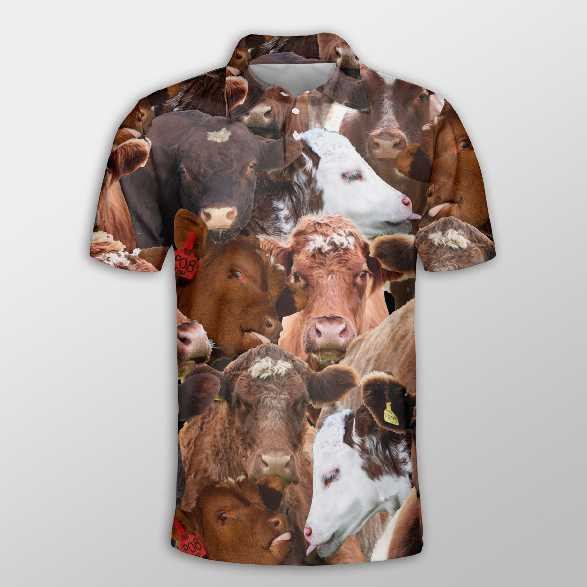 Shorthorn Herd Pattern Button Polo Shirt/ Cow Polo Shirt/ Gift for Farmers