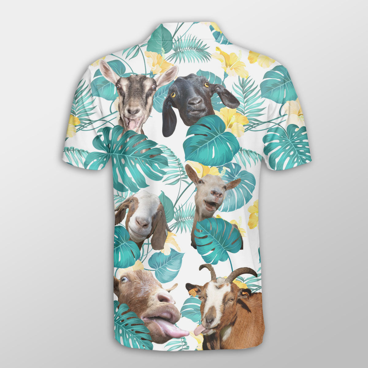 Goat In Tropical Leaves Pattern Button Polo Shirt/ Farm 3D Shirt/ Gift for Farmer