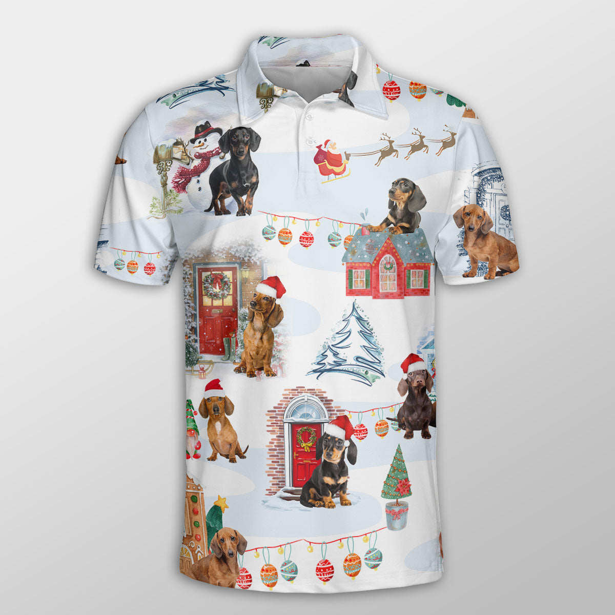 Dachshund Christmas Door Dog Button Polo Shirt
