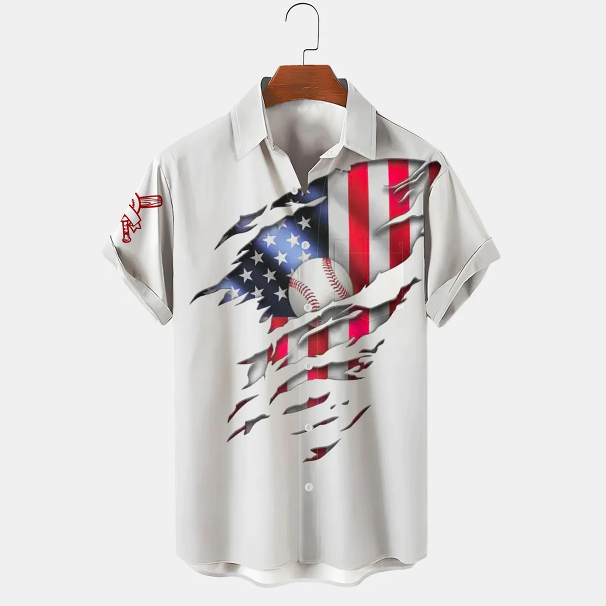 Hawaiian Baseball Hitter Flag American Flag Independence Day Men''s Shirts