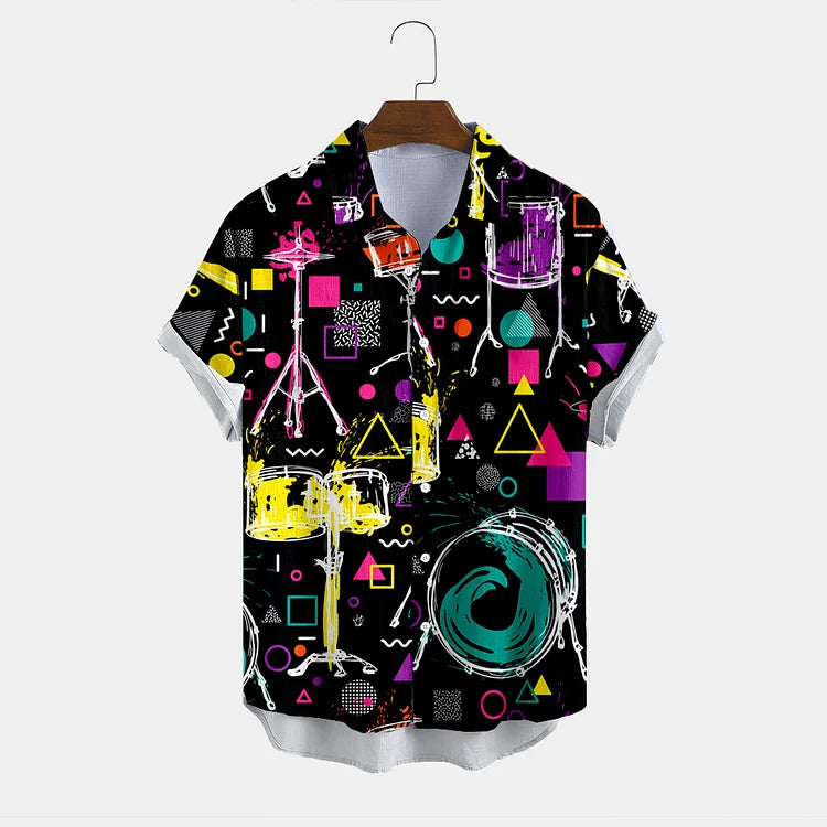 Black Fashion Music Drum Print Shirt/ Hawaiian shirt for men