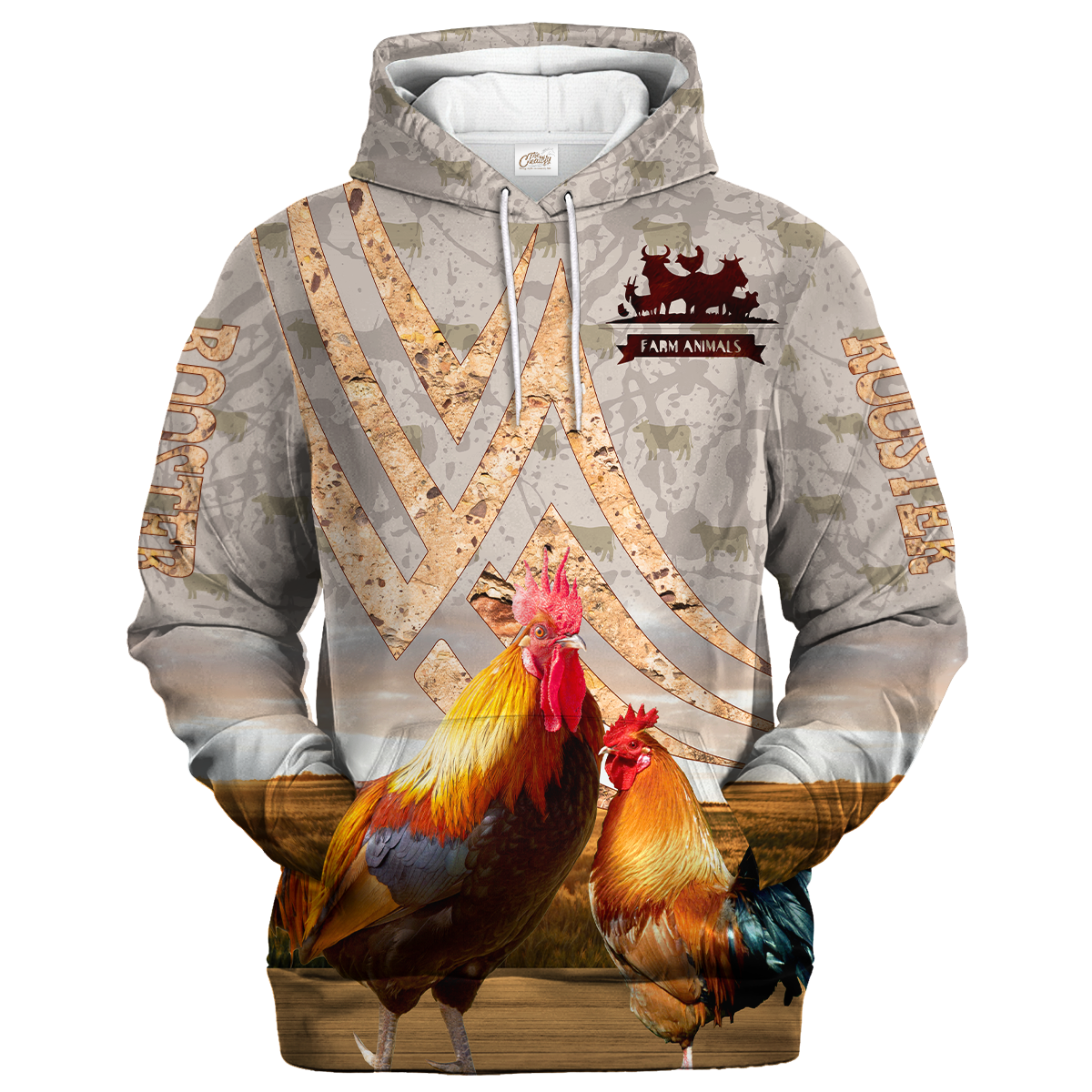 Rooster On A Stone Background Hoodie/ Chicken Lover Apparel