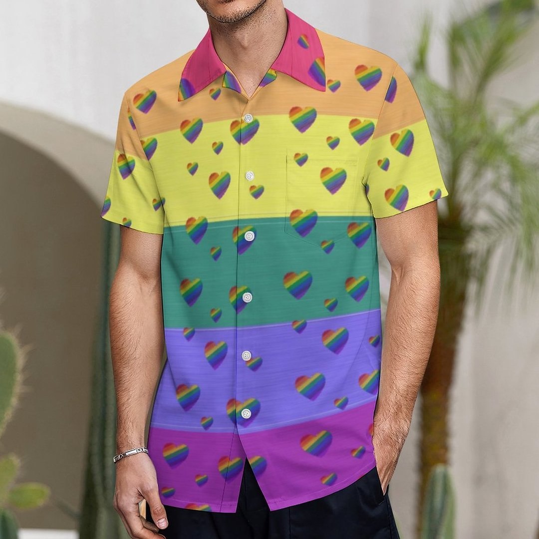Lgbt Pride Rainbow Flag And Hearts Pattern Hawaiian Vintage Shirt Mens Button Down Tropical Hawaii Beach Shirts