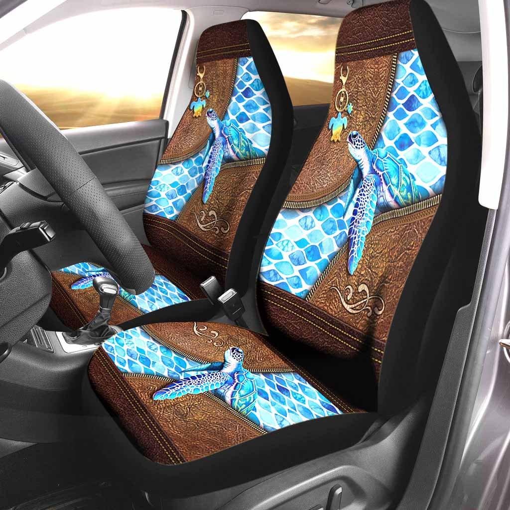 Salty Lil'' Beach - Turtle Leather Pattern Print Front Car Seat Covers