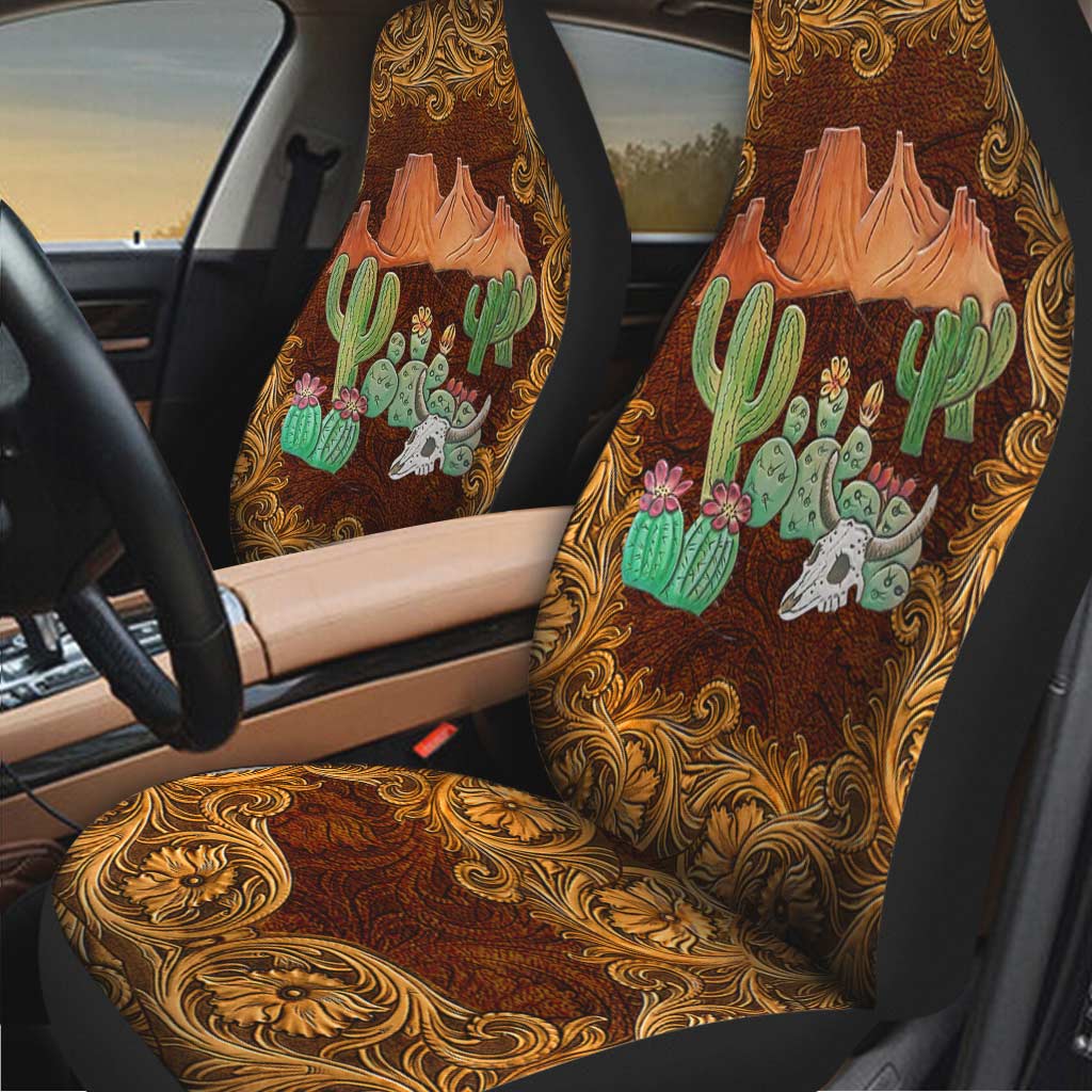 Country Girl Seat Covers For Car With Leather Pattern Print/ Cuctus Front Car Seat Cover