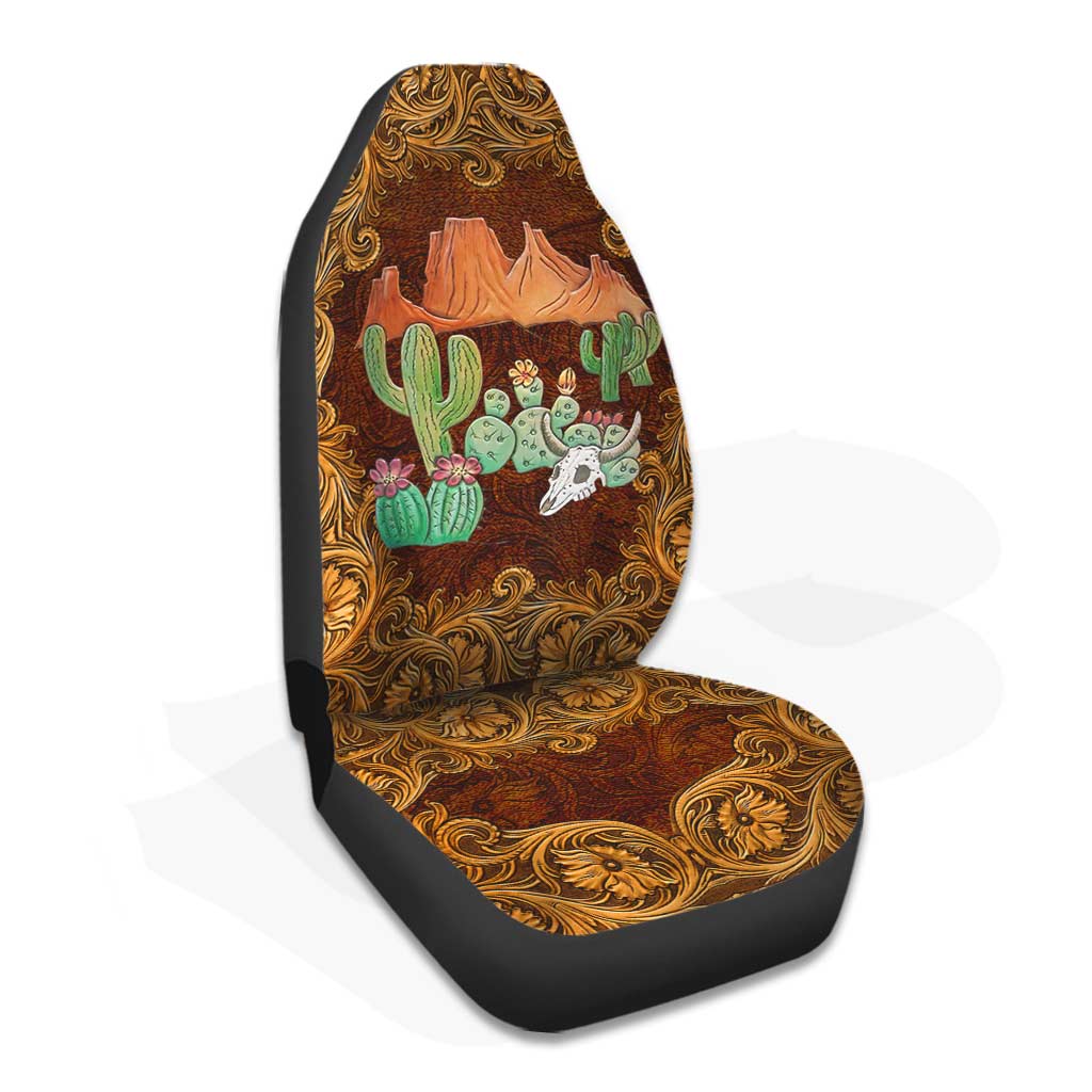 Country Girl Seat Covers For Car With Leather Pattern Print/ Cuctus Front Car Seat Cover