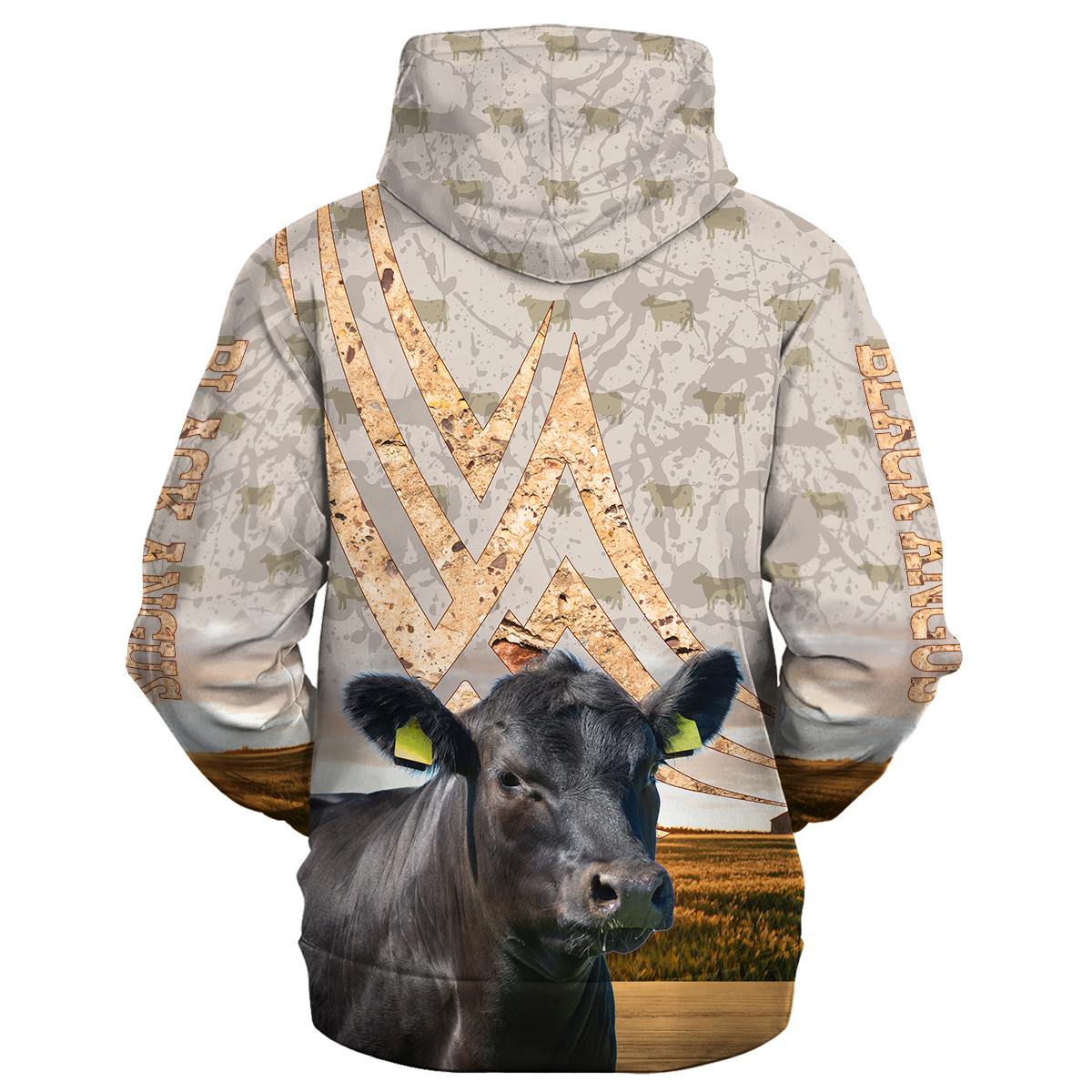 Black Angus On A Stone Background Hoodie/ 3D Apparel For Farmer