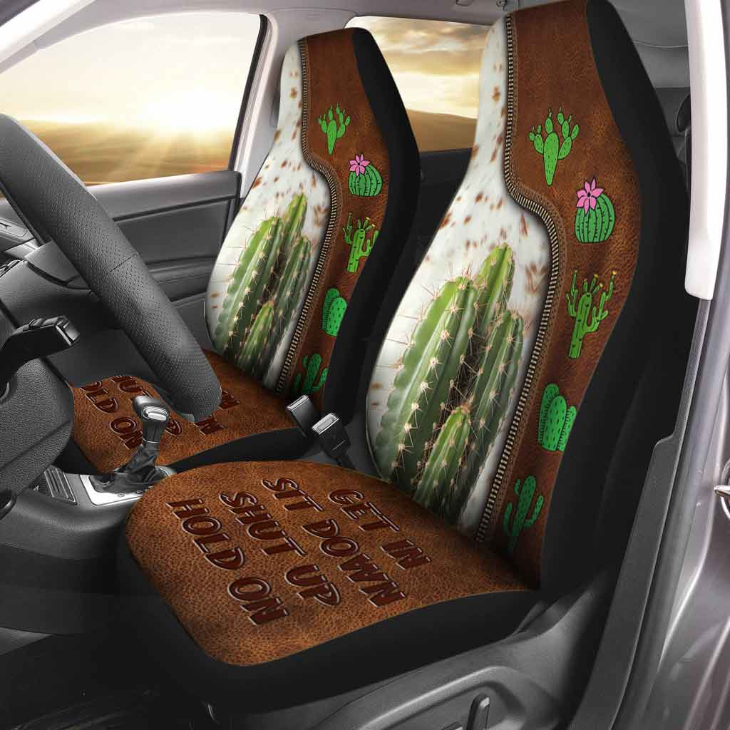 Carseat Protector Get In Sit Down Shut Up Hold On/ Cactus Seat Covers For Car With Leather Pattern Print