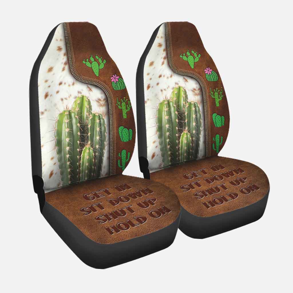 Carseat Protector Get In Sit Down Shut Up Hold On/ Cactus Seat Covers For Car With Leather Pattern Print