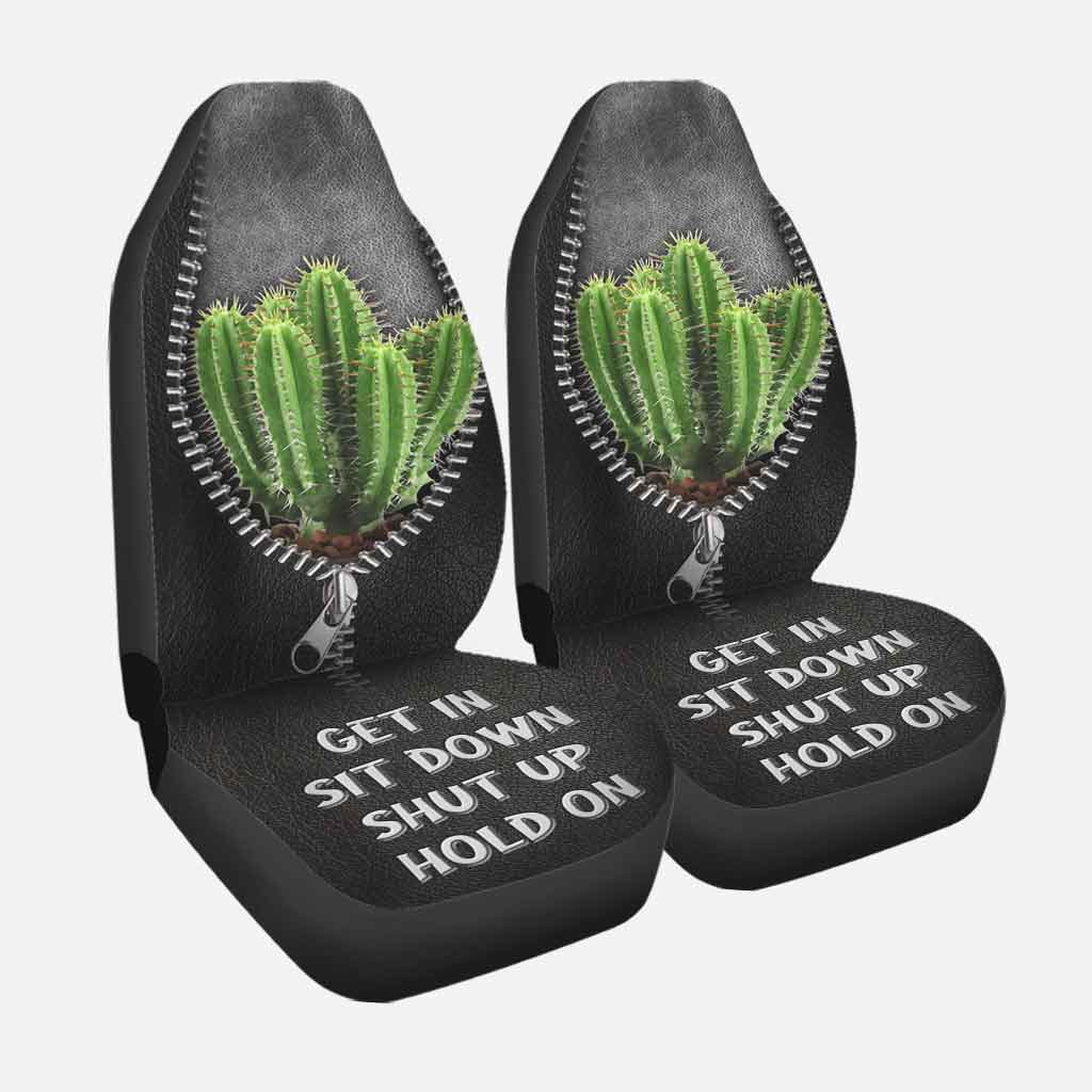 Black Car Seat Cover/ Get In Sit Down Shut Up Hold On/ Cactus Seat Covers For Auto With Leather Pattern