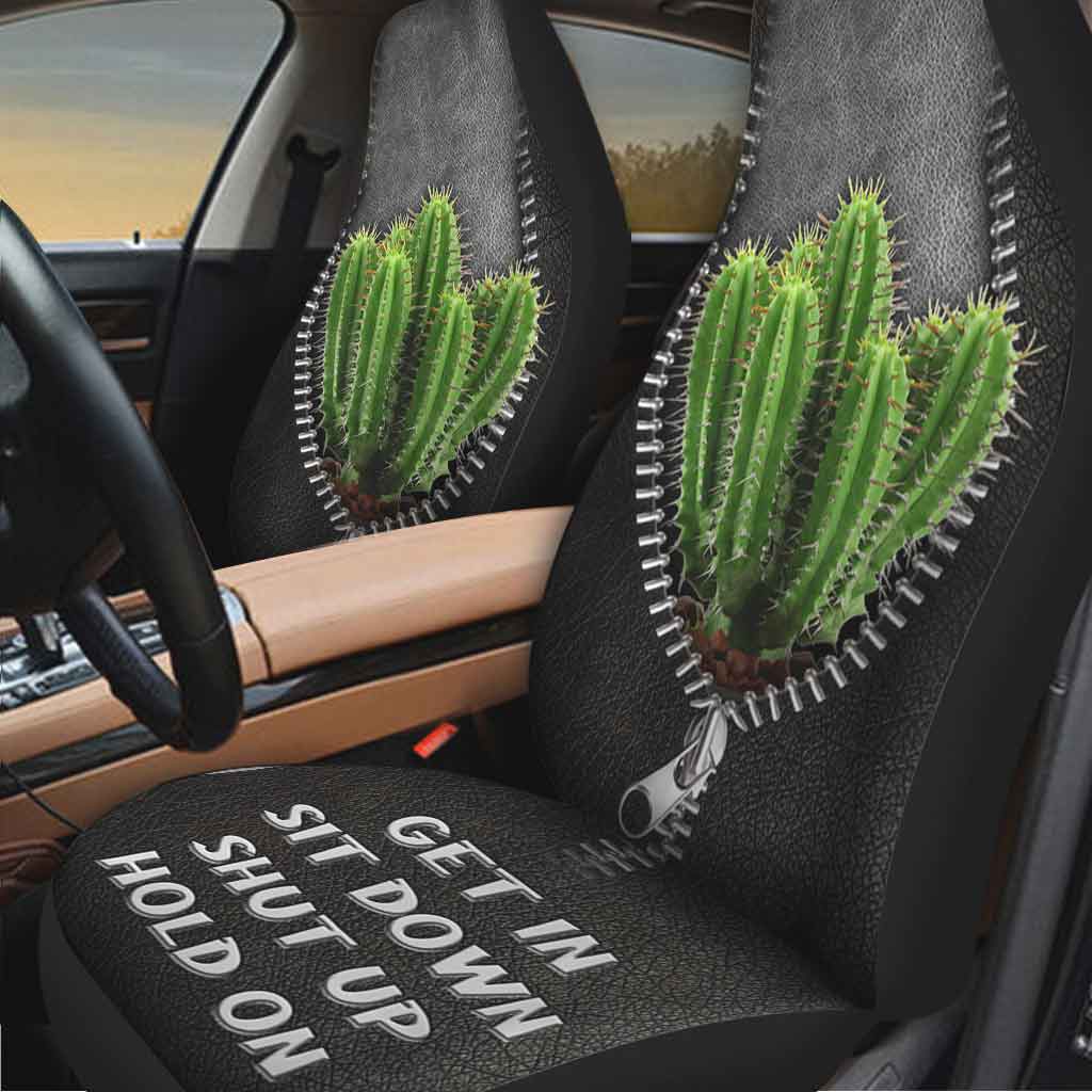 Black Car Seat Cover/ Get In Sit Down Shut Up Hold On/ Cactus Seat Covers For Auto With Leather Pattern