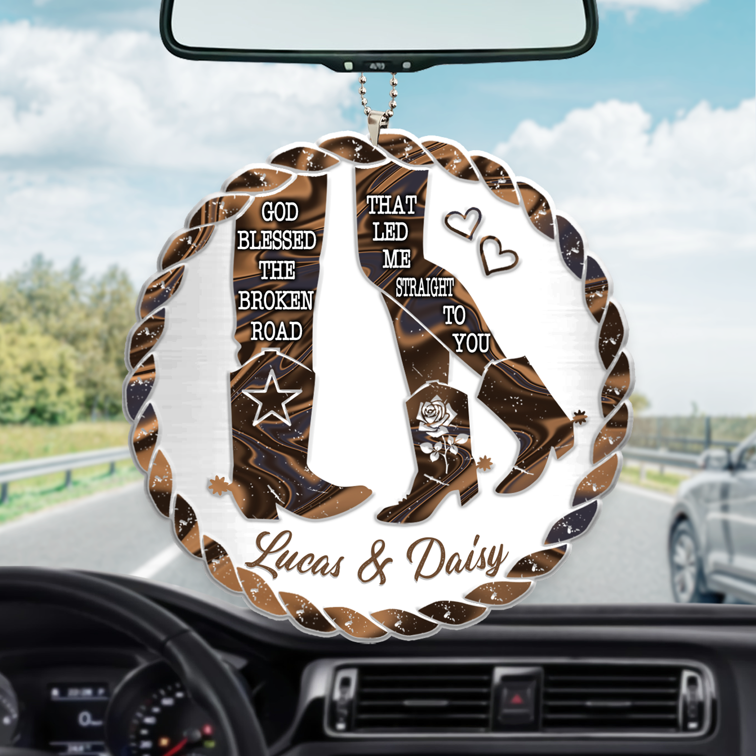 Personalized Car Hanging Ornament For Couple/ God Blessed Cowboy And Cowgirl/ Valentine Car Decoration/ Ornament For Husband Wife