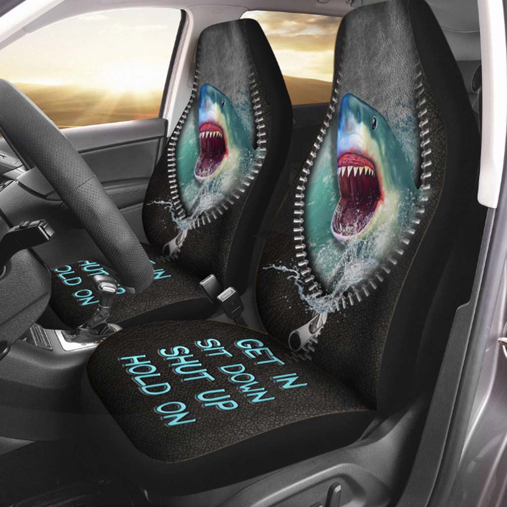 Carseat Protectors Get In Sit Down Shut Up Hold On/ Shark Seat Covers For Car With Leather Pattern