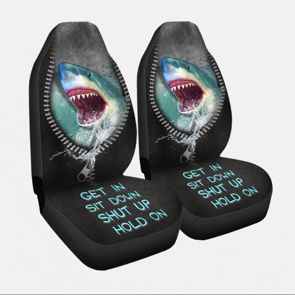 Carseat Protectors Get In Sit Down Shut Up Hold On/ Shark Seat Covers For Car With Leather Pattern