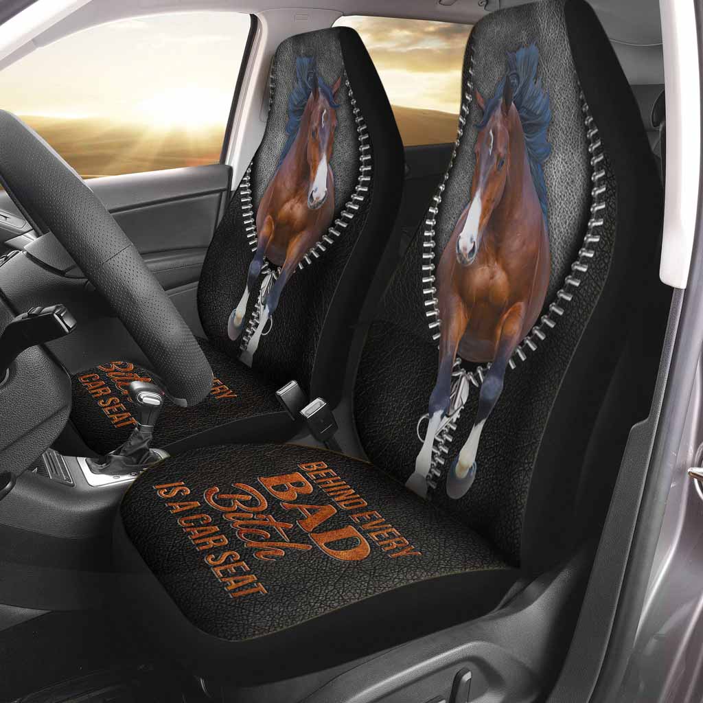 Horse Covers Front Seat Car With Leather Pattern/ Behind Every Bad/ Funny Car Seat Cover For Him Her