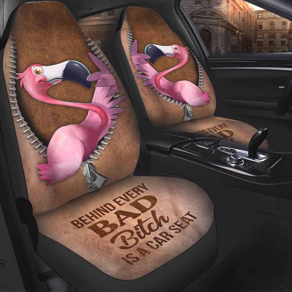 Flamingo Covers Front Seat Car With Leather Pattern/ Behind Every Bad/ Funny Car Seat Cover For Him Her