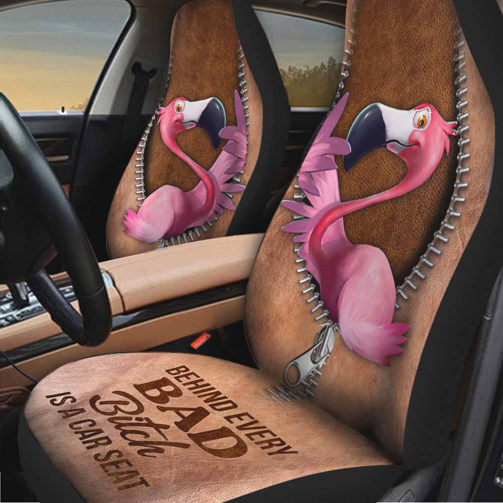 Flamingo Covers Front Seat Car With Leather Pattern/ Behind Every Bad/ Funny Car Seat Cover For Him Her