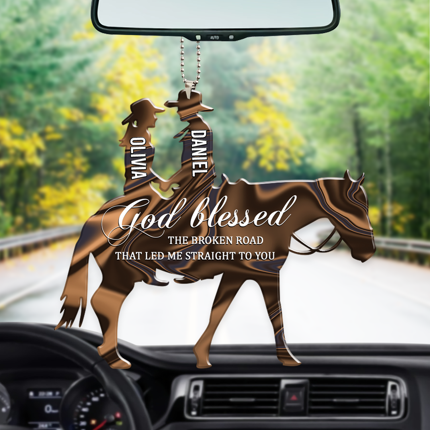 Couple In Horse God Blessed Personalized Car Hanging Ornament/ Couple Ornament For Car Auto