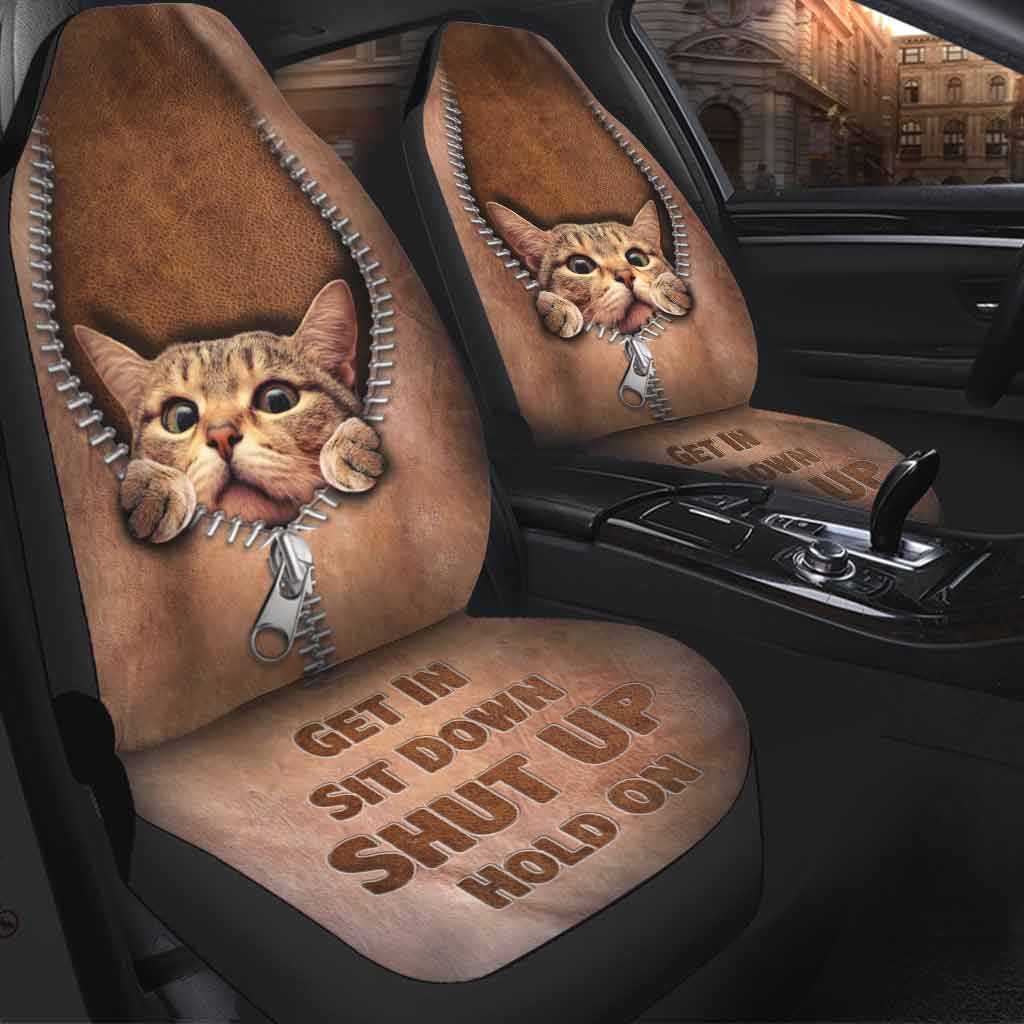 Cat Seat Covers With Leather Pattern Print/ Get In Sit Down Shut Up Hold On/ New Car Gift