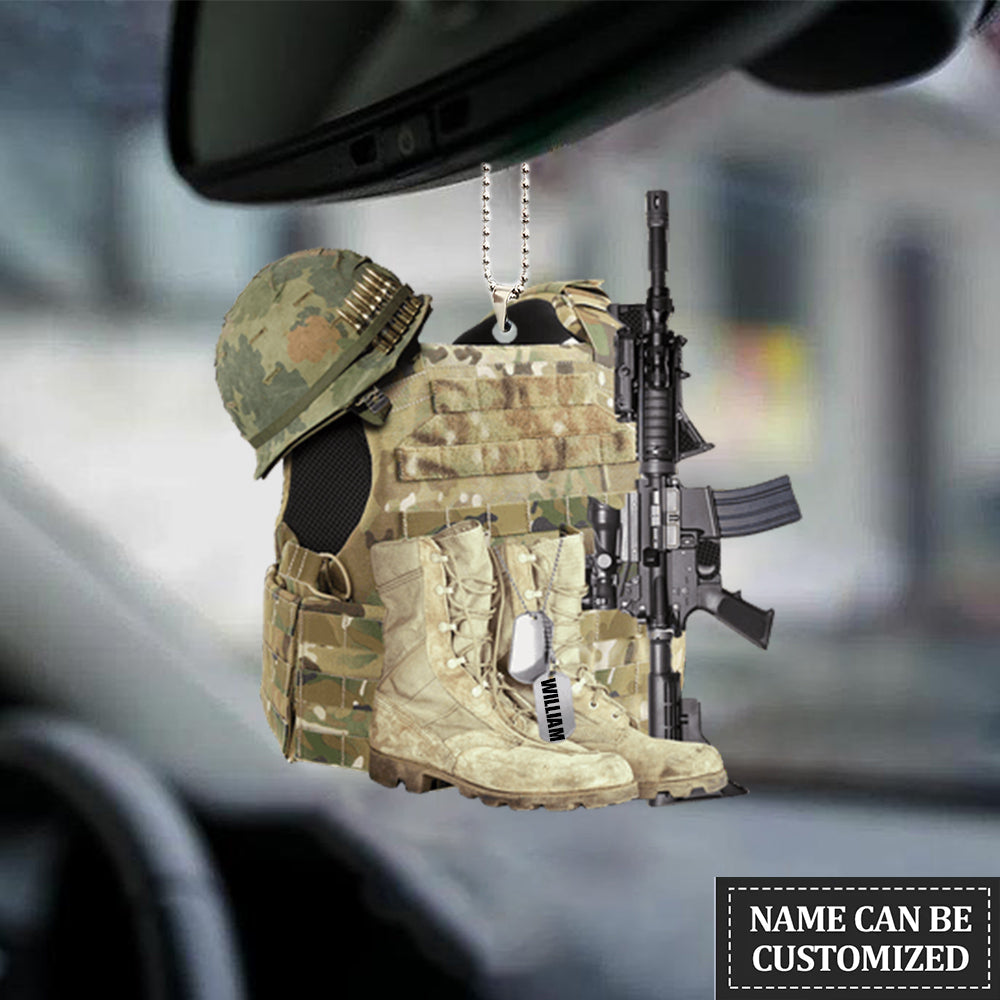 Personalized Flat Acrylic Ornament Veteran Boots Bulletproof Vest Helmet And Gun Car Ornaments