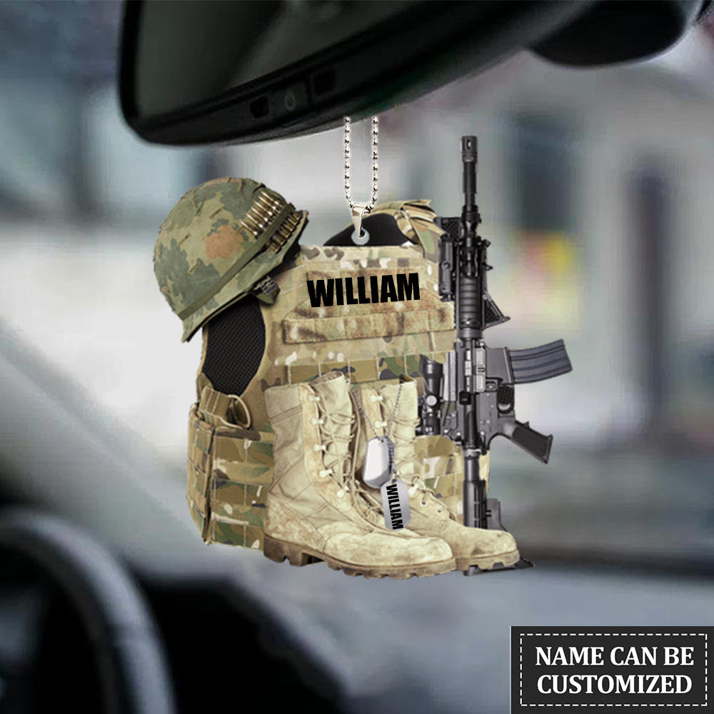 Personalized Flat Acrylic Ornament Veteran Boots Bulletproof Vest Helmet And Gun Car Ornaments