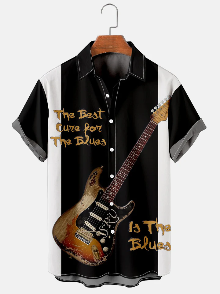 Men''s Simple Music Guitar Patchwork Hawaiian Shirt for men