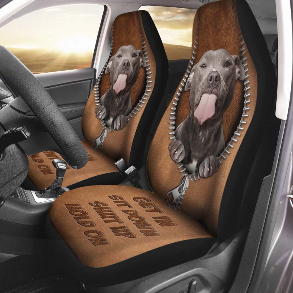Car Seat Covers With Dog/ Get In Sit Down/ Pitbull Seat Covers For Car With Leather Pattern