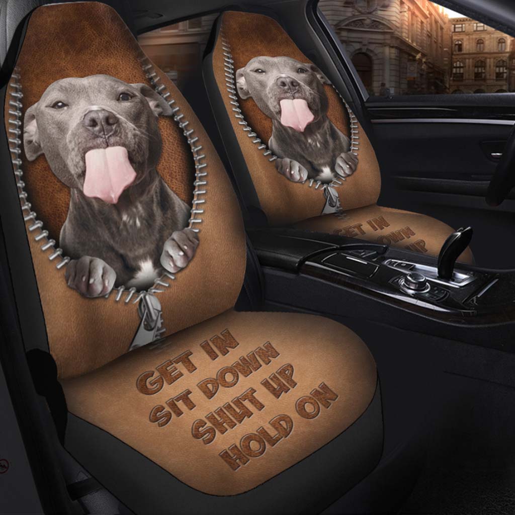 Car Seat Covers With Dog/ Get In Sit Down/ Pitbull Seat Covers For Car With Leather Pattern