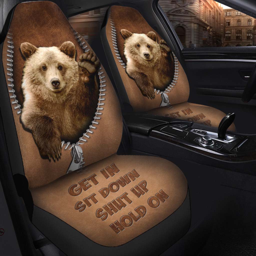Bear Seat Covers For Car With Leather Pattern Print/ Get In Sit Down Seat Cover For His Cars