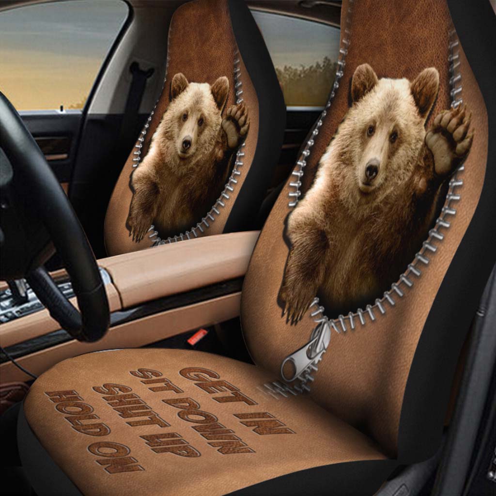 Bear Seat Covers For Car With Leather Pattern Print/ Get In Sit Down Seat Cover For His Cars
