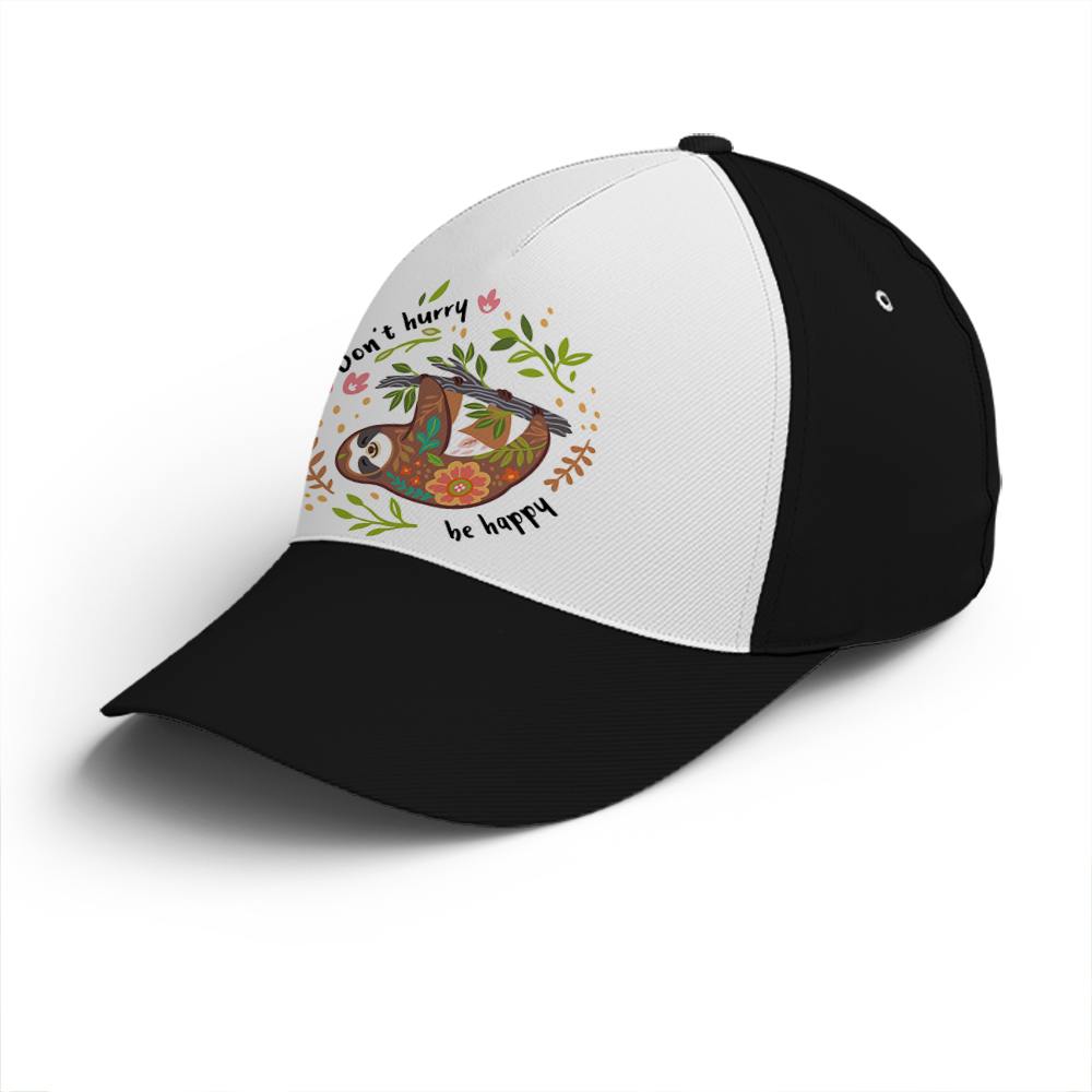 Don''t Hurry Be Happy Floral Sloth Baseball Cap Coolspod