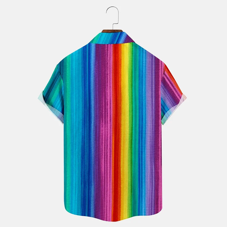 Rainbow Gradient Print Short Sleeve Hawaiian Shirt
