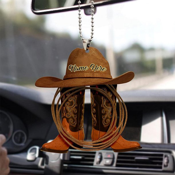 Personalized Vintage Cowboy Riding Whip/ Hat And Boots Car Hanging Ornament