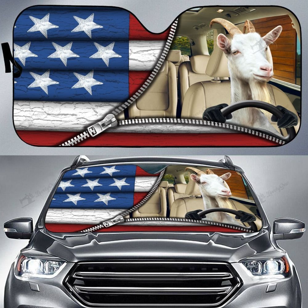 Coolspod Goat American Flag Pattern Zipper Car Sun Shade/ Farmer Car Sunshade Windshield