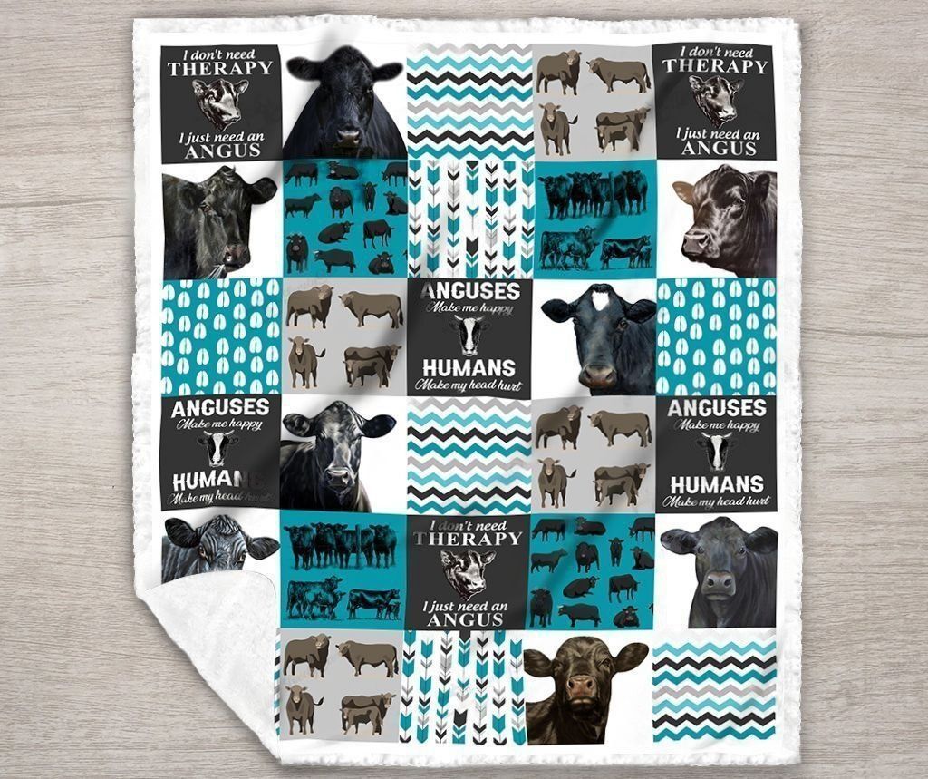 Black Angus Cow-Blue All Printed 3D Blanket Cow Blanket Farm House Blanket