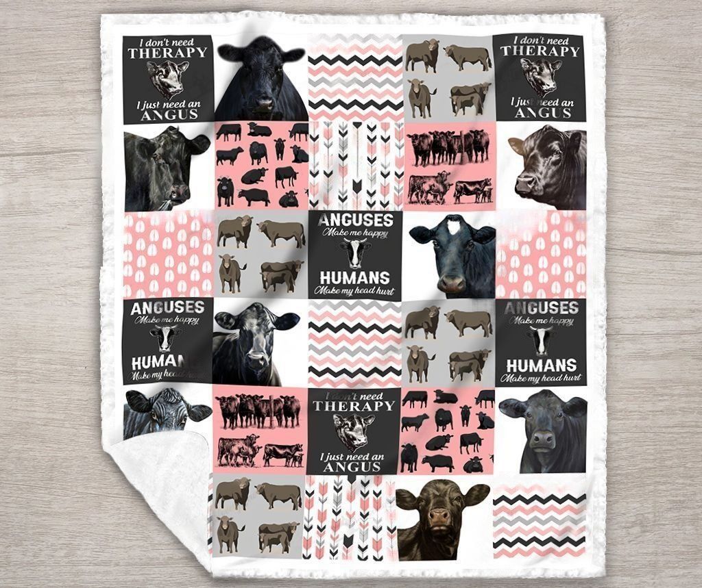 Black Angus Cow-Pink All Printed 3D Blanket Cow Blanket Farm House Blanket