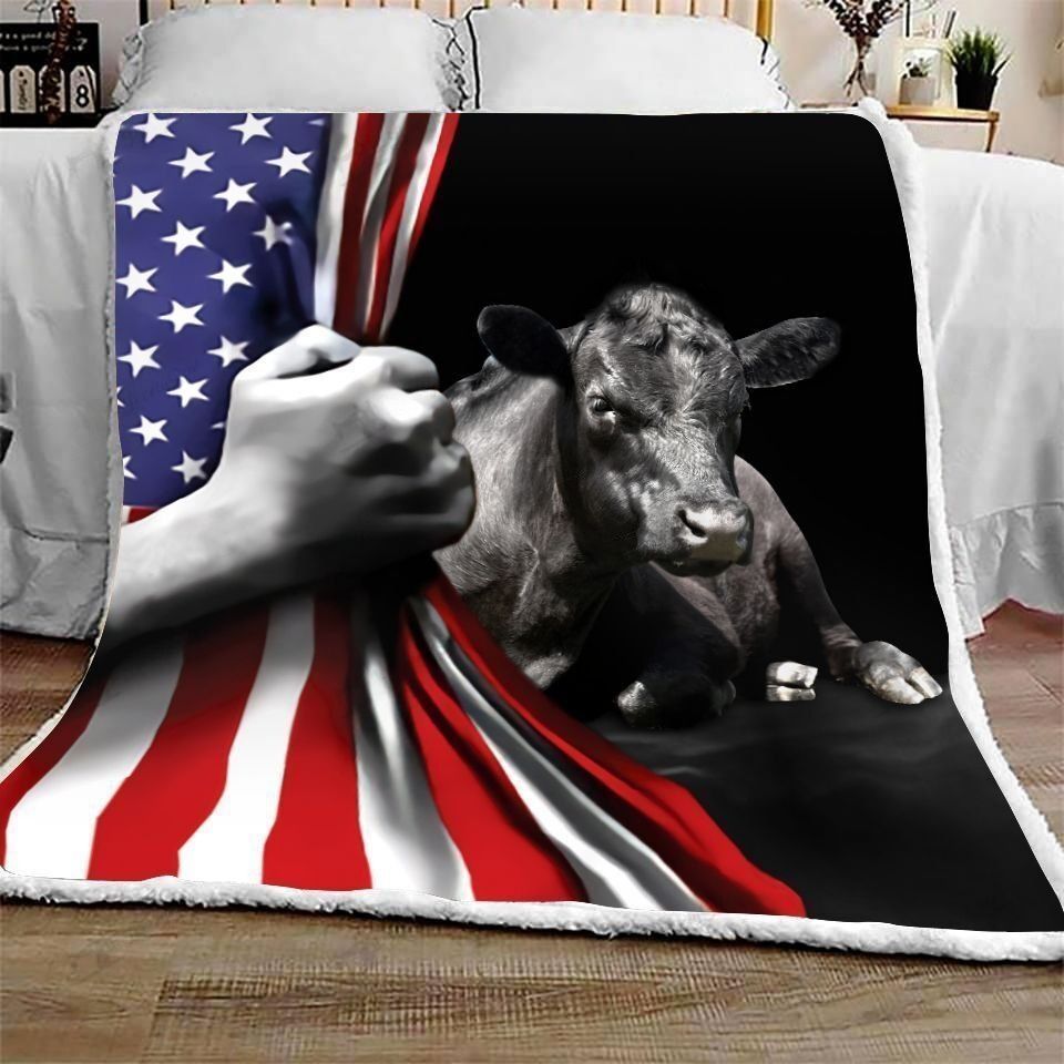 Black Angus United States Flag All Printed 3D Blanket Cow Blanket Farm House Blanket