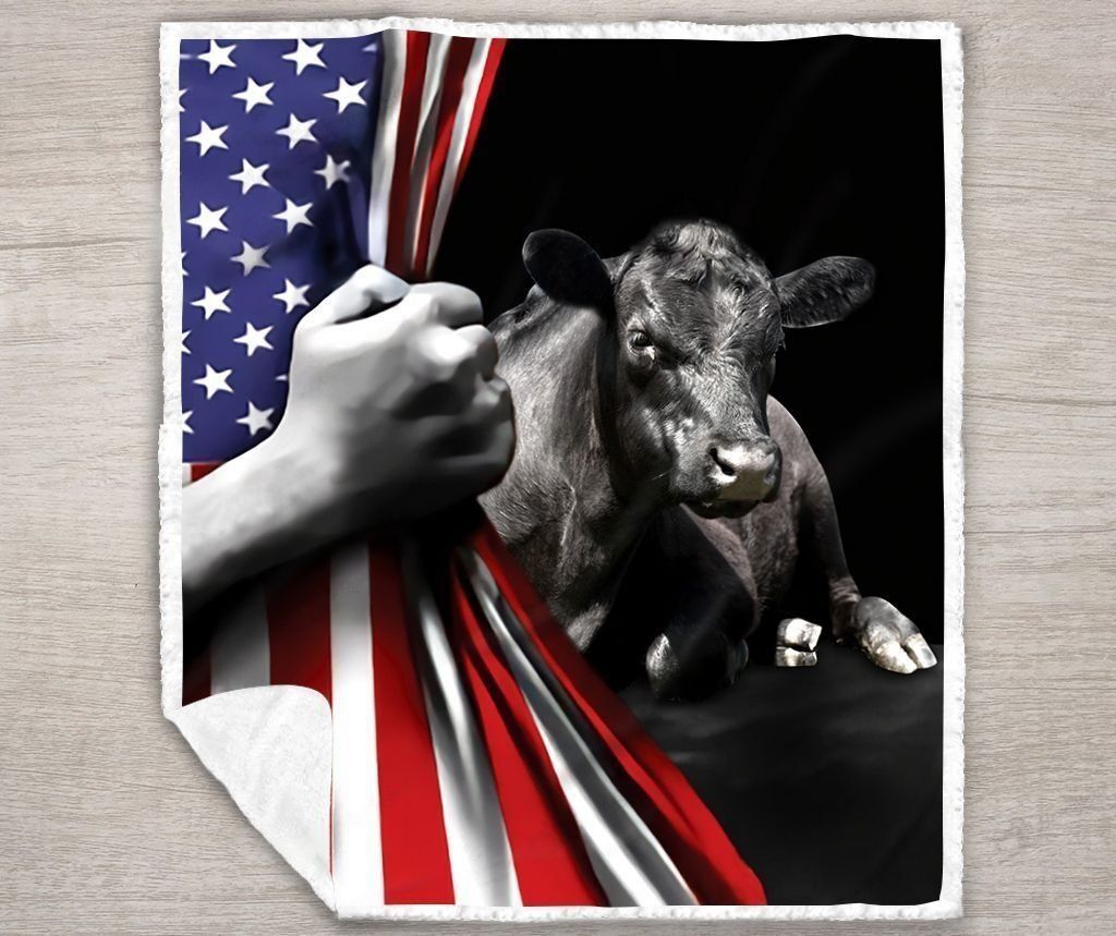 Black Angus United States Flag All Printed 3D Blanket Cow Blanket Farm House Blanket