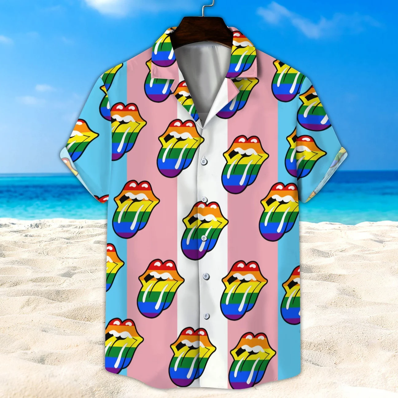 LGBT Hawaii Shirt/ Transgender Rainbow Lip Unisex Hawaii Shirt/ Beach Short