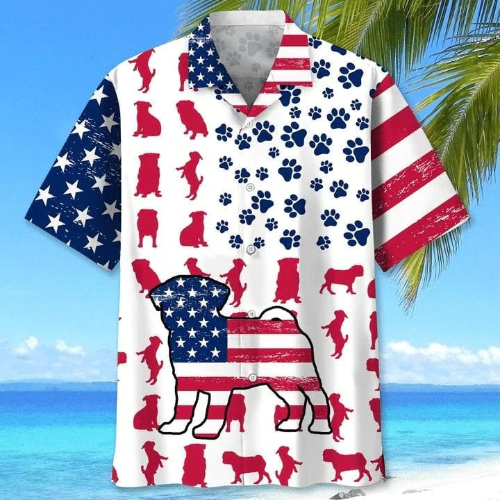 Pug Hawaiian Shirt - Independence Day Is Coming/ Paw Prints Aloha Hawaii Shirt/ Gift To Dog Lover