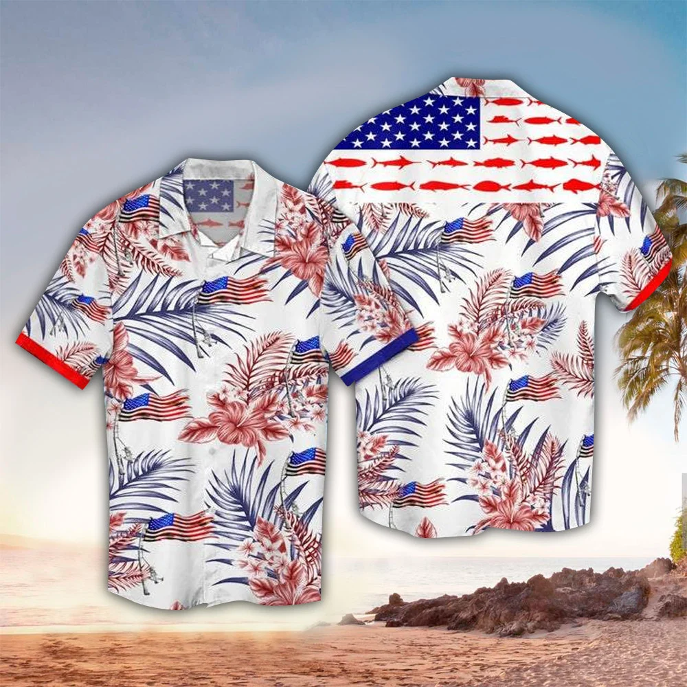 Rooster American Flag Hawaiian Shirt For Men Women - 4th Of July Button Down Aloha Shirt