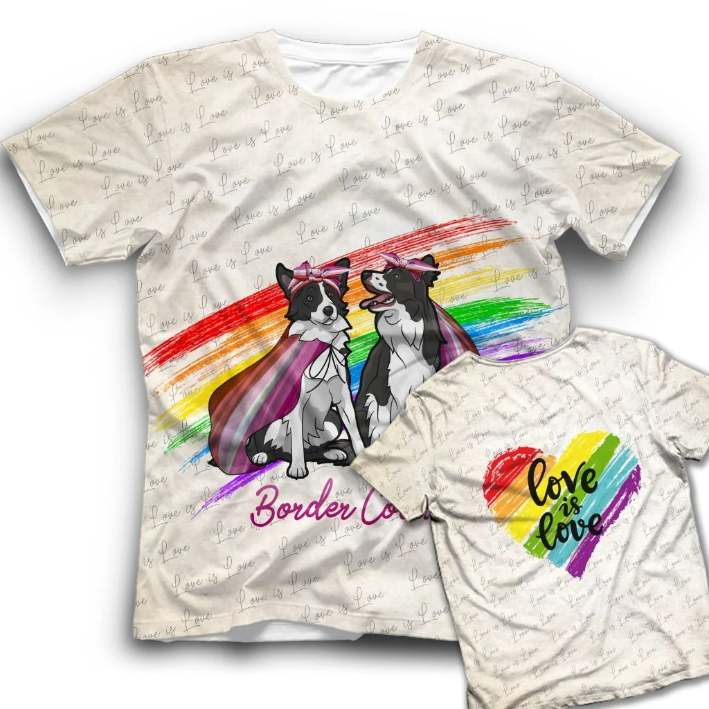 Pride Shirt For LGBT/ Border Collie Love Is Love LGBT Lesbian Shirt/ Rainbow Striped Shirt