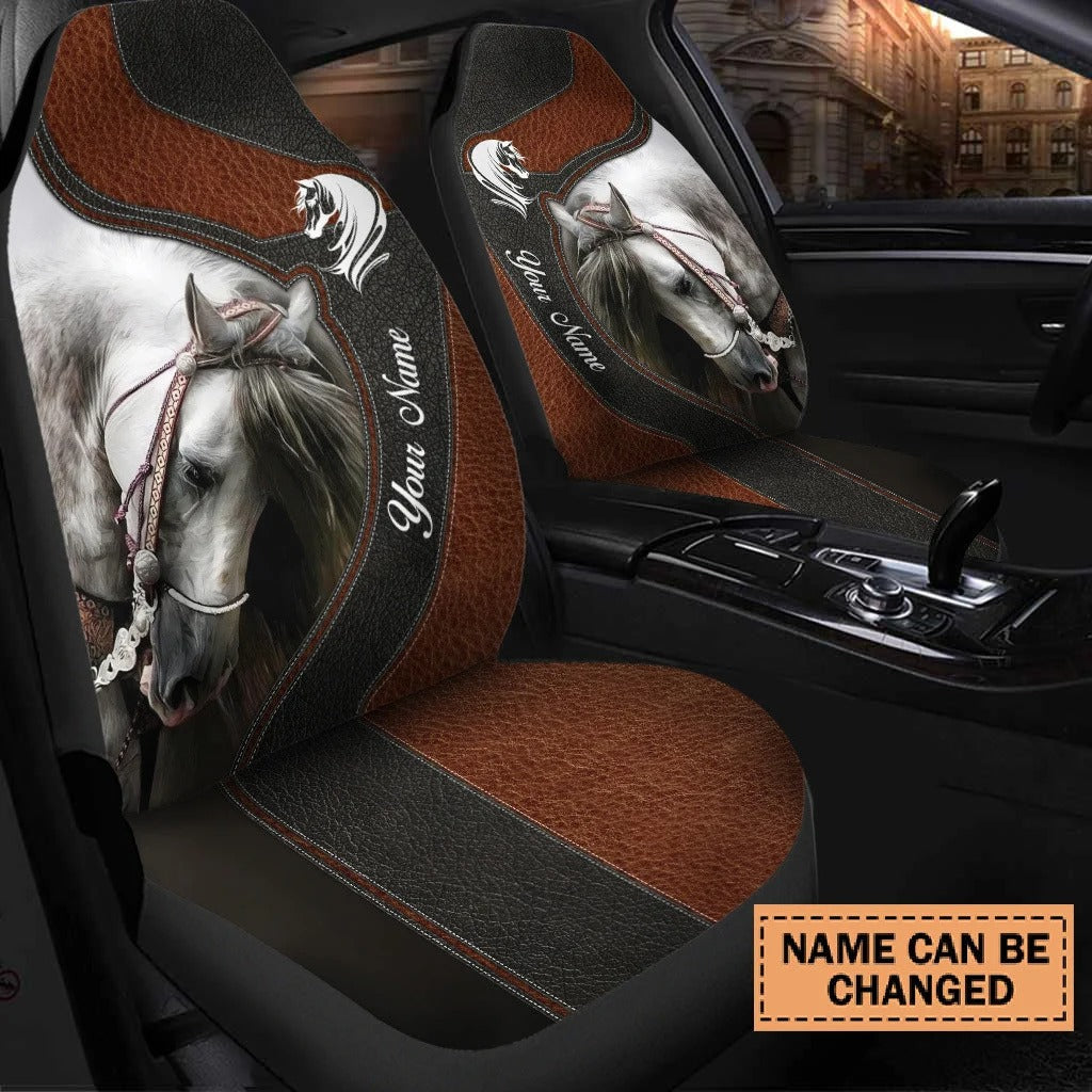 White Horse Personalized Car Seat Cover Set/ Custom Name Horse Seat Cover For Car