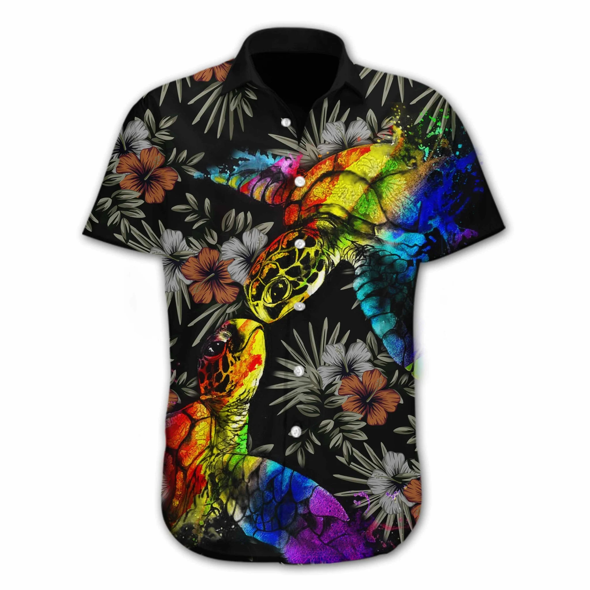 Pride Hawaiian Shirt Gift For Gay/ Colorful Turtle Lgbt Flower Design Hawaiian Shirt