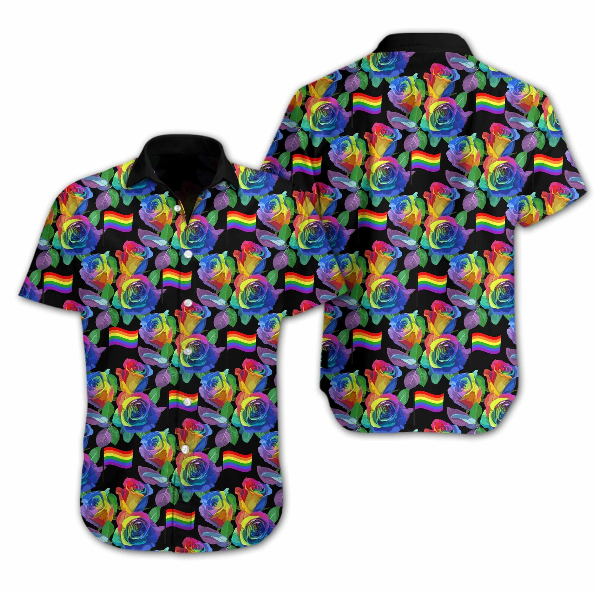 Ally Pride Shirt/ Colorful Flag Of Lgbt Rose Design Hawaiian Shirt